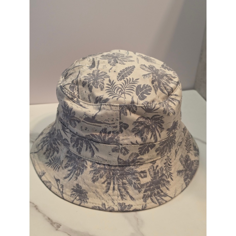 Decky Tropical Palm Tree Print Bucket Hat Grey White Cotton Sun Hat S/M 461